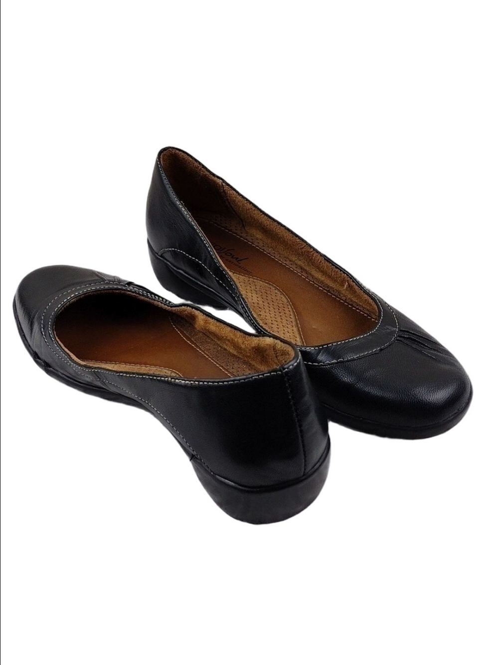 Natural Soul by Naturalizer Black Leather Round Toe Slip-On Wedge Loafer Shoe